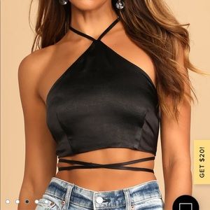 Lulus satin tie-waist strappy crop top